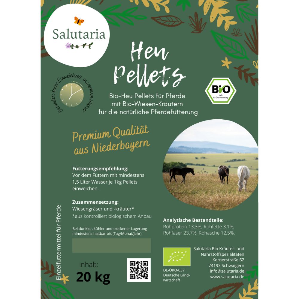 Salutaria Bio Heu Cobs Heu Pellets | Bio Raufutter für Pferde kaufen, Heuersatz für Pferde